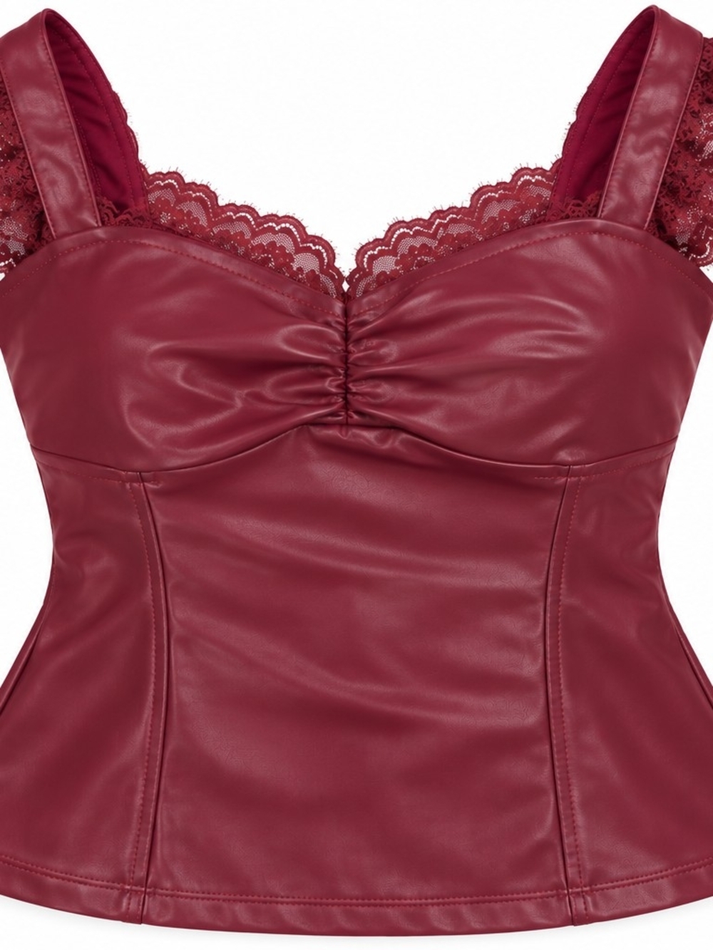 Popilush Burgundy Faux Leather Lace Sculpting Camisole Top M NWT
